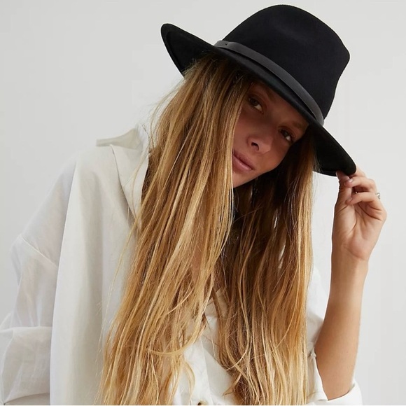 Free People Wythe Leather Band Wool Hat in Black - Picture 2 of 12